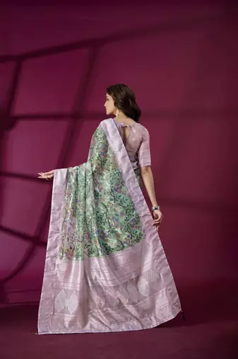 Purple silk blend printed jacquard saree