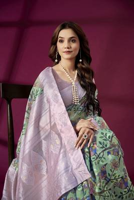 Purple silk blend printed jacquard saree 3