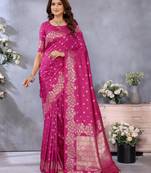 Pink banarasi silk blend jacquard weaving saree