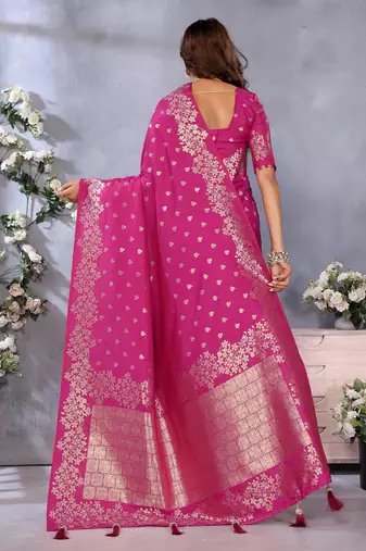 Pink faux banarasi silk blend jacquard weaving saree
