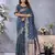 Teal banarasi silk blend jacquard weaving saree