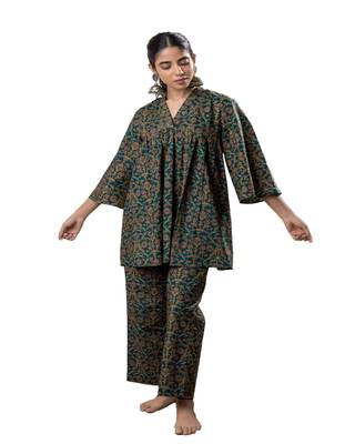 Green ajrakh cotton flared co-ordset 1