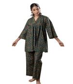 Green ajrakh cotton flared co-ordset