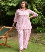 Pink pin tucks cotton block printed co-ord set