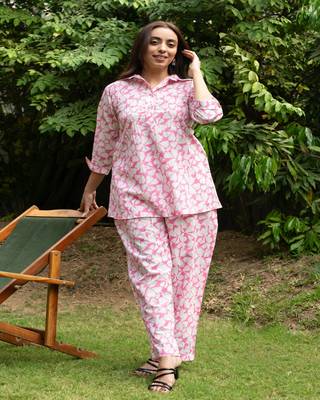 Pink pin tucks cotton block printed co-ord set 3