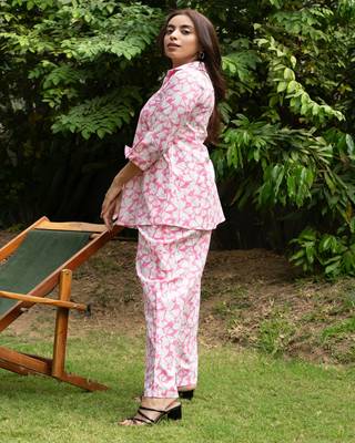 Pink pin tucks cotton block printed co-ord set 4