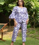 Lilac cross pattern cotton block printed cotton co-ord set