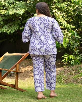 Lilac cross pattern cotton block printed cotton co-ord set 3