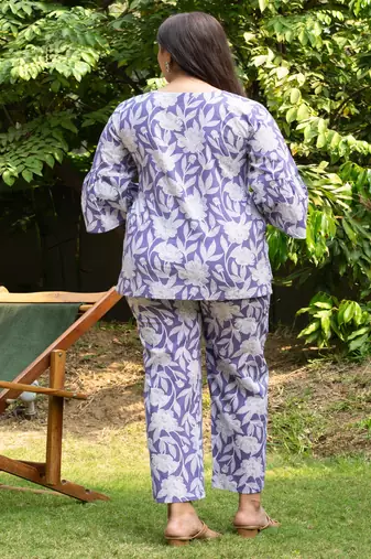 Lilac cross pattern cotton block printed cotton co-ord set