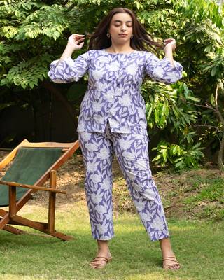 Lilac cross pattern cotton block printed cotton co-ord set 4