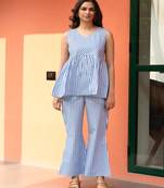 Powder blue cotton notched neck coord set