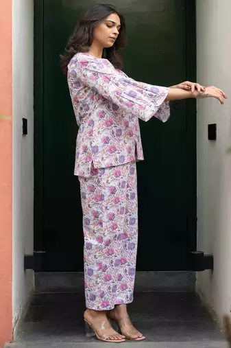 cotton white cross pattern floral coord set