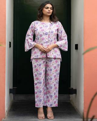 cotton white cross pattern floral coord set 3