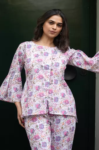 cotton white cross pattern floral coord set