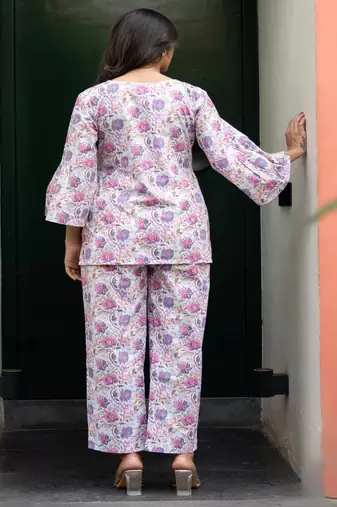 cotton white cross pattern floral coord set
