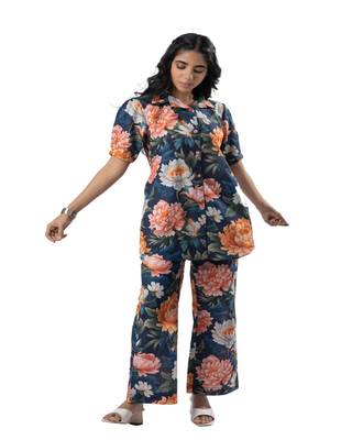 Bold floral buttoned down cotton printed co-ord set 1