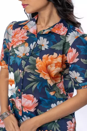 Bold floral buttoned down cotton printed co-ord set