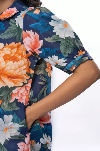 Bold floral buttoned down cotton printed co-ord set