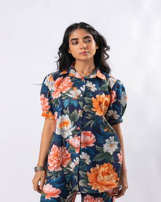 Bold floral buttoned down cotton printed co-ord set 4