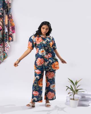 Bold floral buttoned down cotton printed co-ord set 5