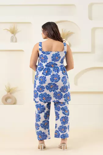 White floral printed cotton sleevelss co-ord set