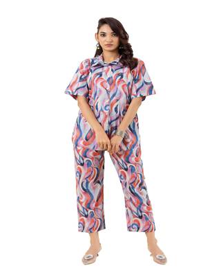 Abstract wave printed cotton off white co-ord set 1