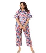 Abstract wave printed cotton off white co-ord set