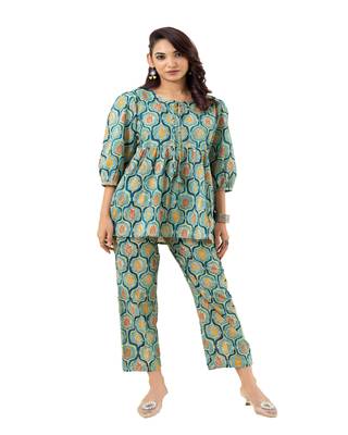 Mint floral grid printed cotton co-ord set 1