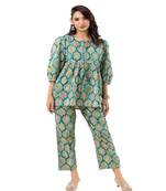 Mint floral grid printed cotton co-ord set