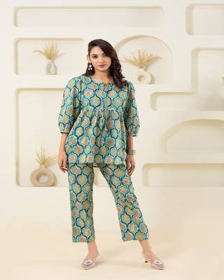 Mint floral grid printed cotton co-ord set 2
