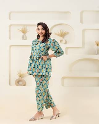 Mint floral grid printed cotton co-ord set 3