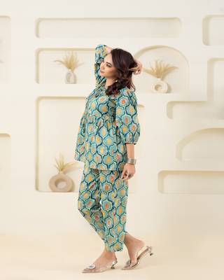 Mint floral grid printed cotton co-ord set 4