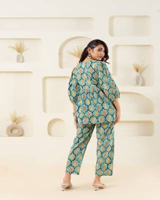 Mint floral grid printed cotton co-ord set 5