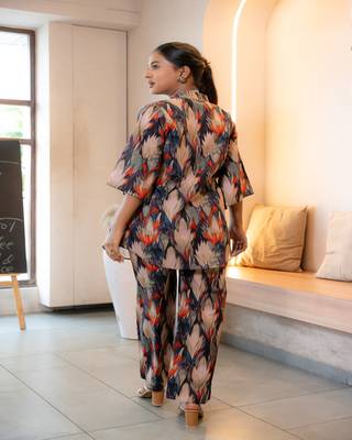 Half buttoned bold flared printed cotton co-ord set 4