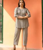 Light mocha pleated flared solid coord set