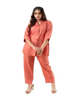 Peach shawl collar solid coordset 1
