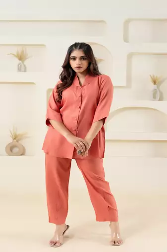 Peach shawl collar solid coordset
