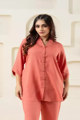 Peach shawl collar solid coordset