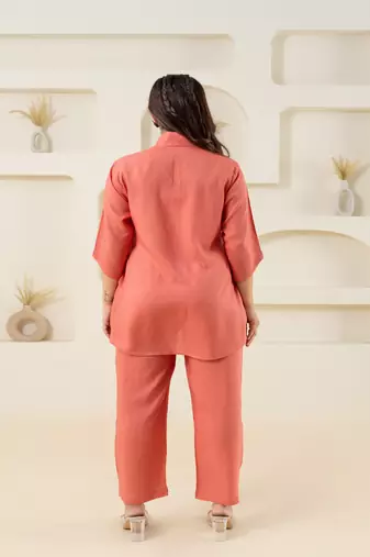 Peach shawl collar solid coordset