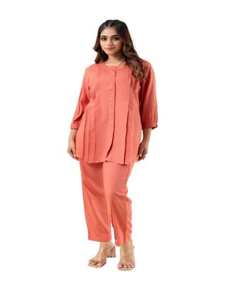 Peach pleated flared solid coordset 1
