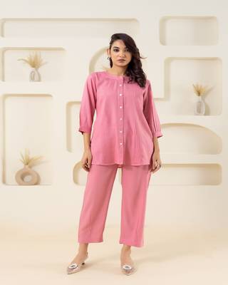 Pink pleated solid coordset 2