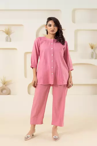 Pink pleated solid coordset