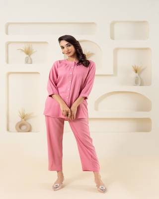 Pink pleated solid coordset 3