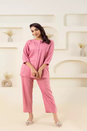 Pink pleated solid coordset