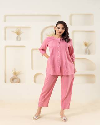 Pink pleated solid coordset 4