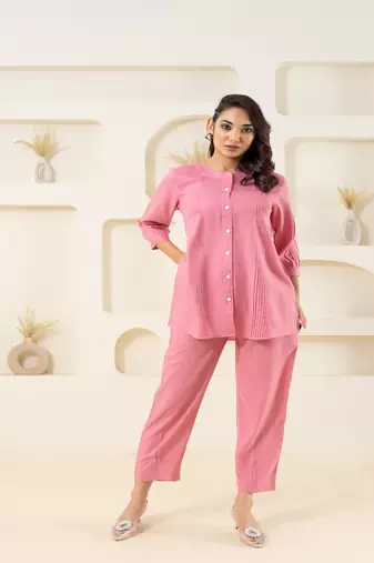 Pink pleated solid coordset