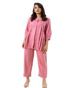 Pink pleated flared solid coordset