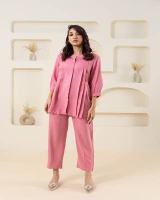 Pink pleated flared solid coordset 2