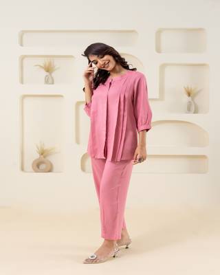 Pink pleated flared solid coordset 3