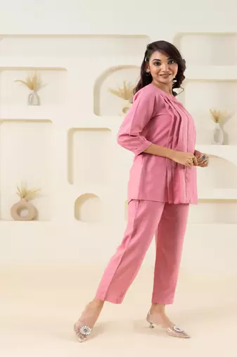 Pink pleated flared solid coordset